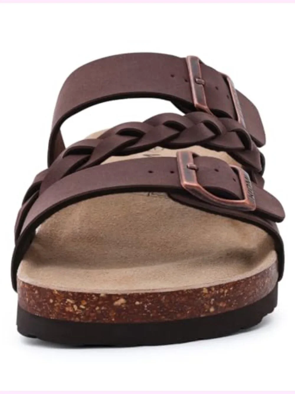 Women's Cork Footbed Slide Sandals with Arch Support and Adjustable Buckle